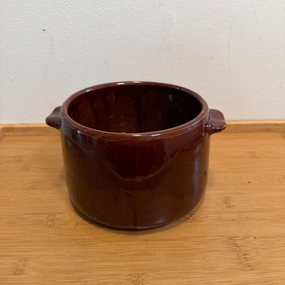 Vintage West Bend Brown Stoneware Oven Bean Pot Crock 2 Qt USA Farmhouse